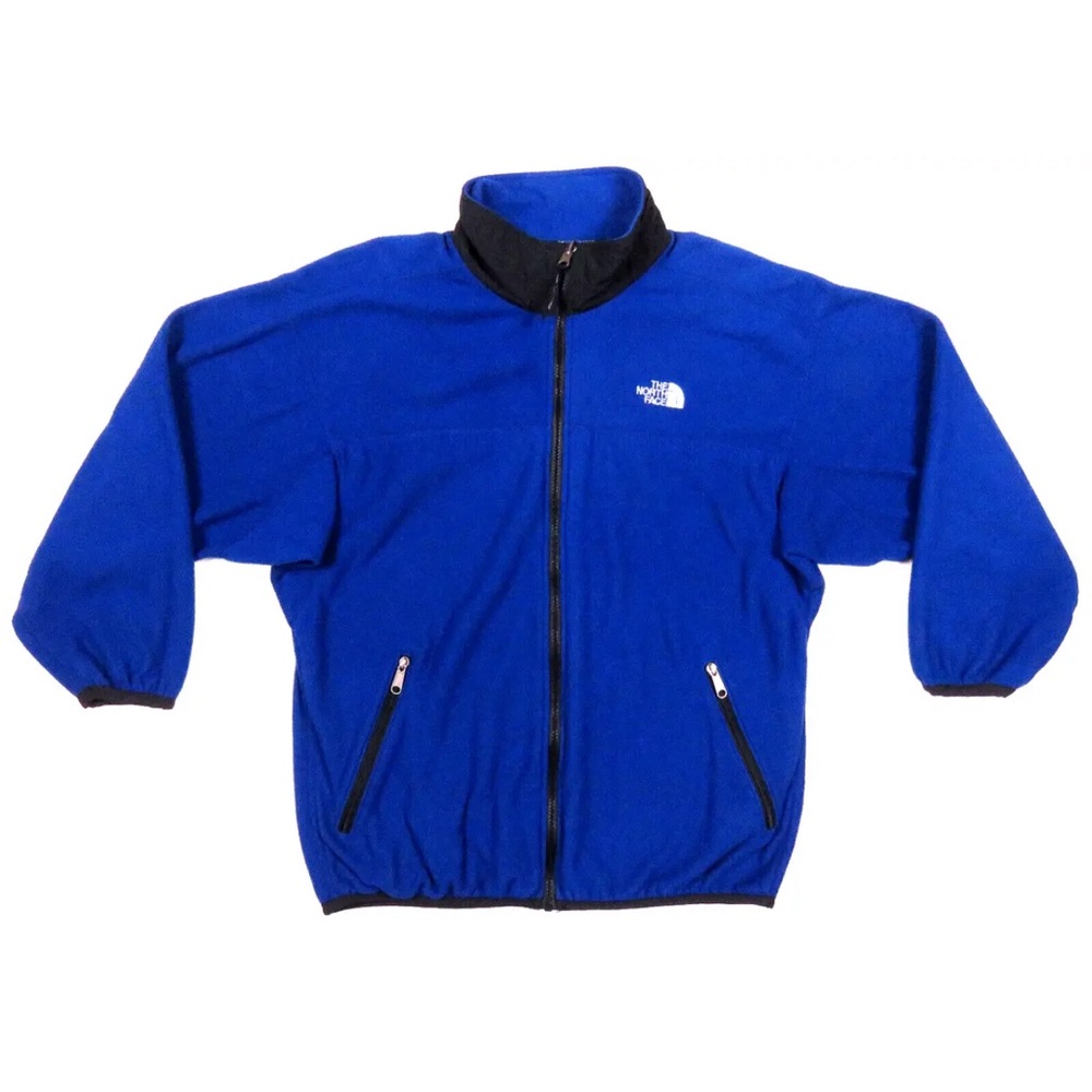 The North Face TNF Spell Out Sewn Logo Dome Blue Fleece Mens Full Zip Jacket L